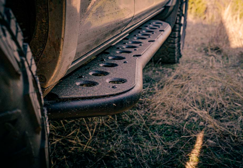 Cali Raised 2005- 2023Tacoma Step Ed Rock Sliders - Double Cab Short Bed W/ No Kick Out/Steel