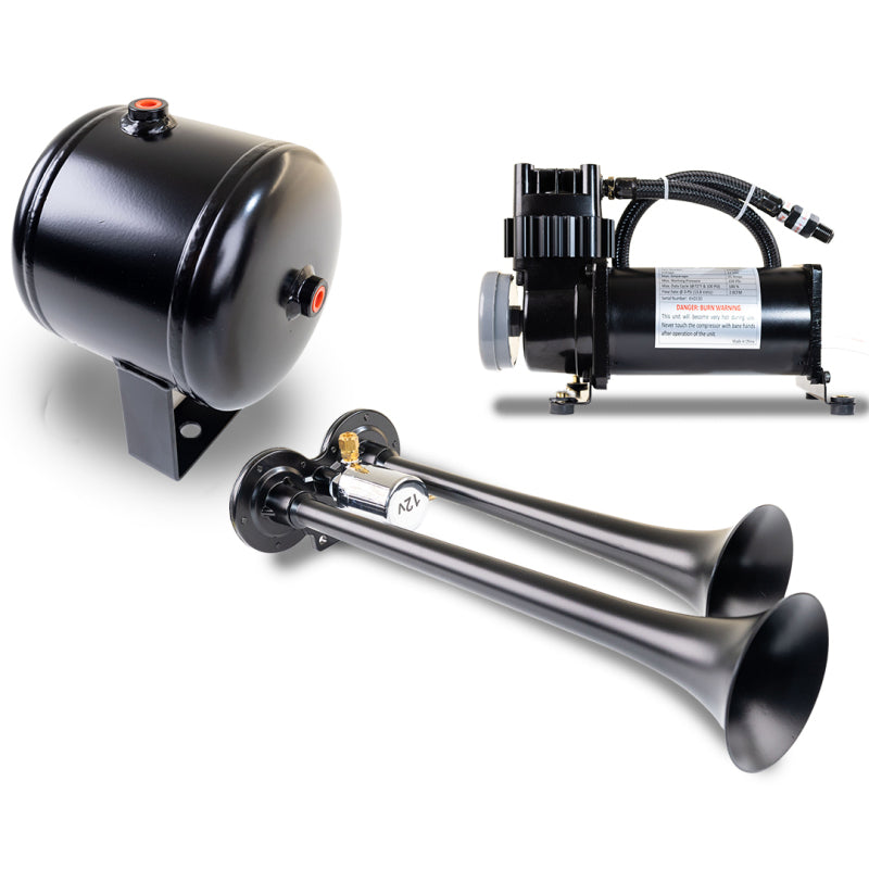 Kleinn Dual Black Horn Kit w/ 150 PSI Waterproof 0.5 gal Air Tank