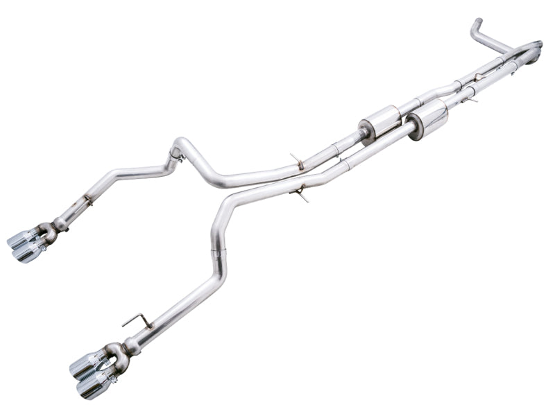 AWE Tuning 4th Gen GM 1500 6.2L 0FG Cat-Back Split Rear Exit (w/ Bumper Cutouts) - Quad Chrome Tips