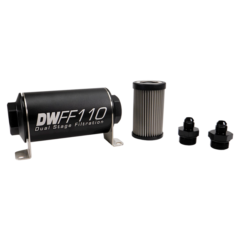 DeatschWerks Stainless Steel 6AN 5 Micron Universal Inline Fuel Filter Housing Kit (110mm)