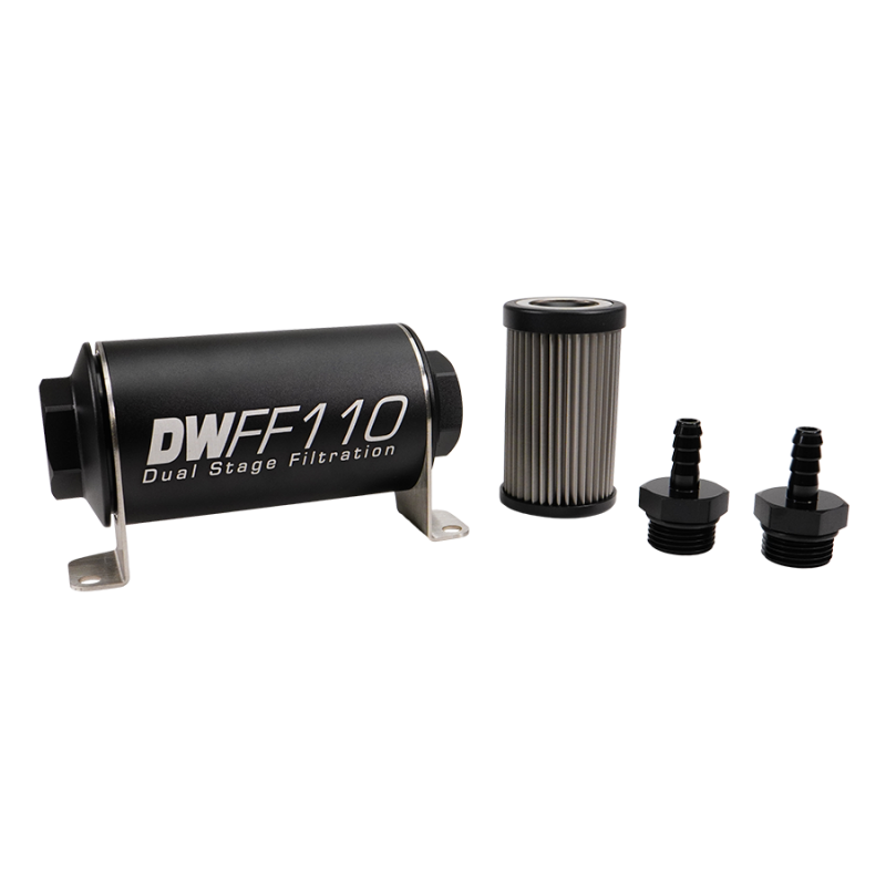 DeatschWerks Stainless Steel 5/16in 5 Micron Universal Inline Fuel Filter Housing Kit (110mm)