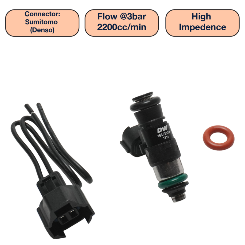 DeatschWerks Universal 2200cc Single Fuel Injector / 34mm Length / 14mm O-Ring Seals