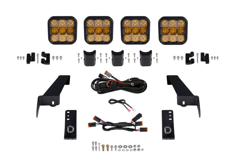 Diode Dynamics Jeep JL SS5 4-Pod CrossLink Grille Lightbar Kit Sport - Yellow Combo
