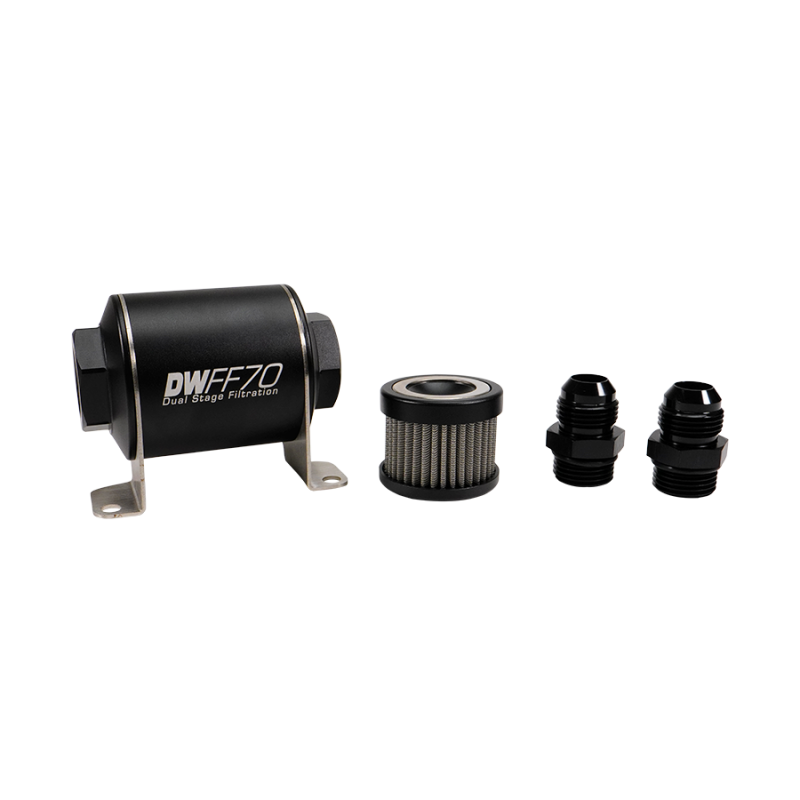 DeatschWerks Stainless Steel 10AN 100 Micron Universal Inline Fuel Filter Housing Kit (70mm)