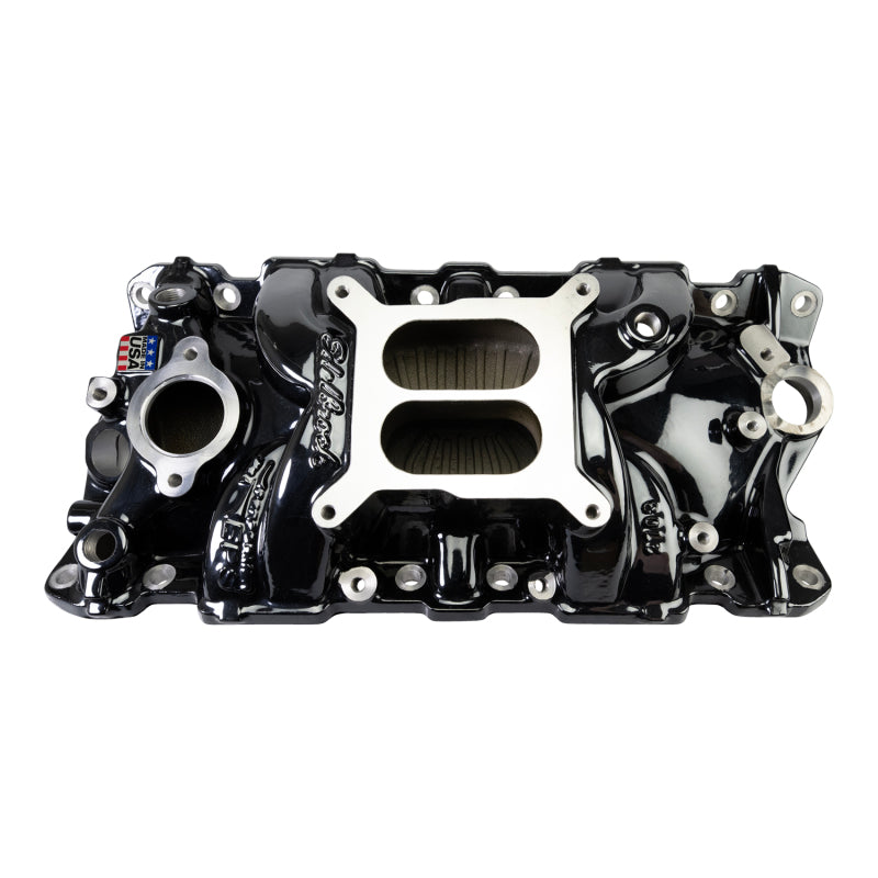 Edelbrock Chevy SB Performer EPS Manifold w/ Oil Fill Tube - Black Plasma