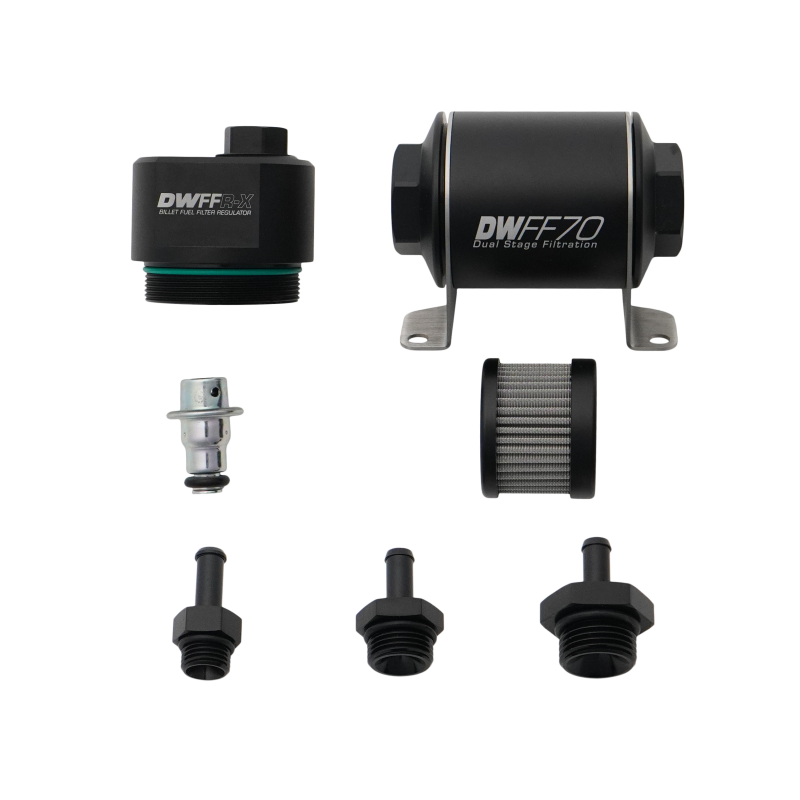 DeatschWerks DWFFR-X 70mm Billet Fuel Filter Regulator - 10 Micron with 5/16in Fittings