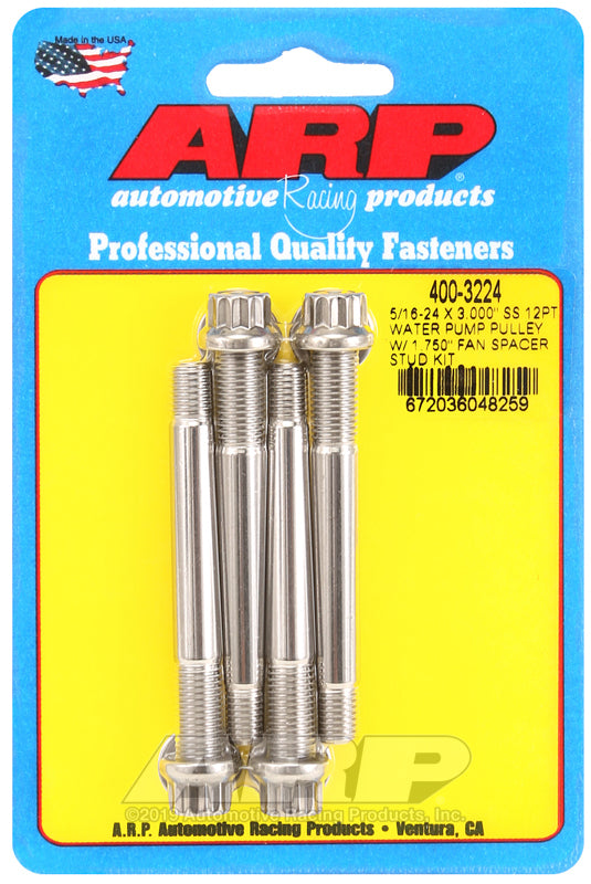 ARP 5/16-24 X 3.000 SS 12pt water pump pulley w/ 1.750in fan spacer stud kit