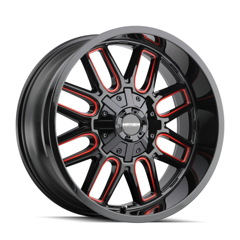 Mayhem 8107 Cogent 22x10 / 8x165.1 BP / -19mm Offset / 130.8mm Hub Gloss Blk Mill Prism Red Wheel