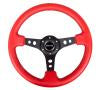 NRG Reinforced Steering Wheel (350mm / 3in. Deep) Red Leather/Blk Stitch w/Blk Circle Cutout Spokes