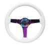 NRG Reinforced Steering Wheel (350mm / 3in. Deep) Classic White w/4mm Neochrome Solid 3-Spoke