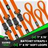 Rhino USA Medium Duty Ratchet Strap Tie-Down 4-Pack (Orange)